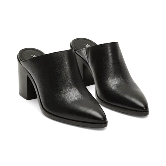 Frye Black Leather Slip On Flynn Mules 77084 Heels Shoes - Picture 1 of 13